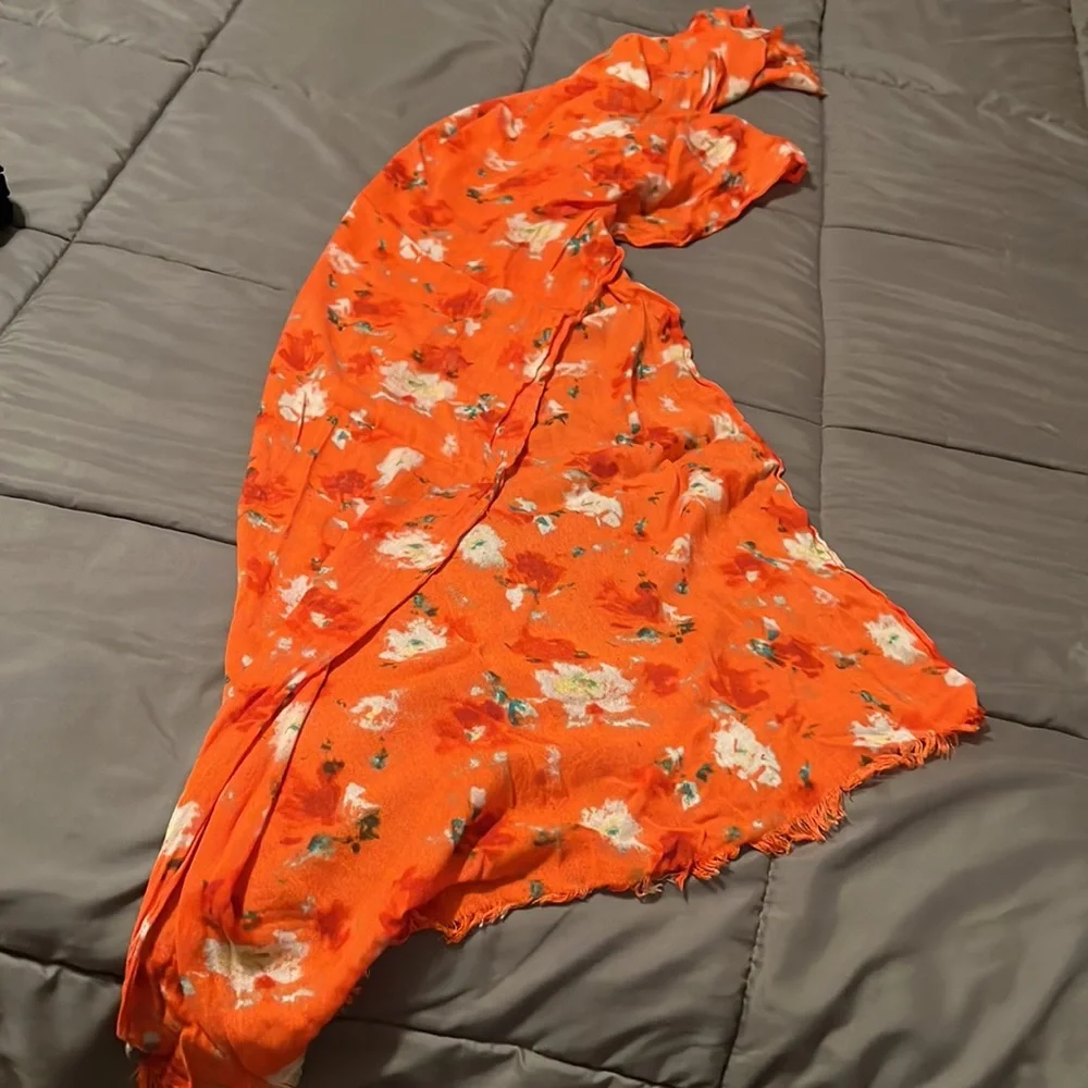 J.Crew Women’s Floral Pashmina Wool Laine Floral Scarf Wrap Shawl Red Orange